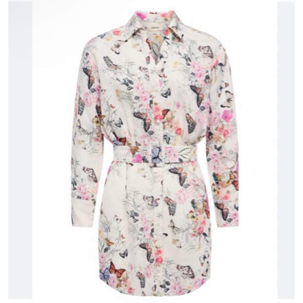 Women's L'Agence White Pink Butterfly Print Dress Size 8 NWT